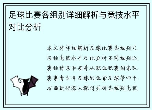 足球比赛各组别详细解析与竞技水平对比分析