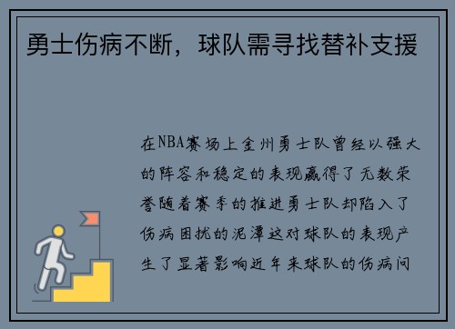 勇士伤病不断，球队需寻找替补支援