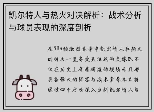 凯尔特人与热火对决解析：战术分析与球员表现的深度剖析